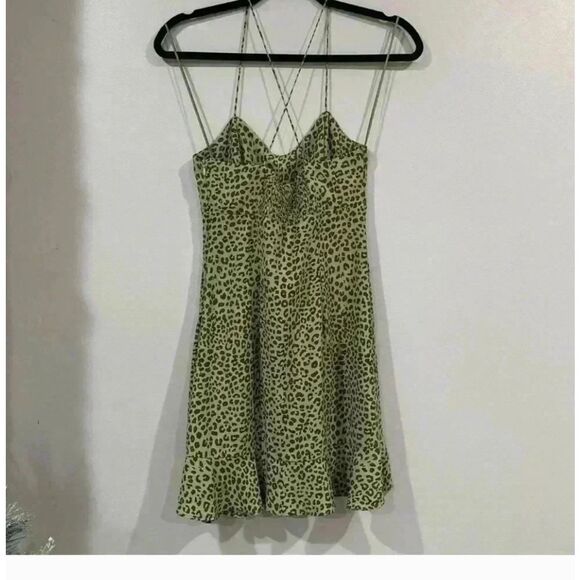 ZARA Green Leopard Print Slip Dress Size XS - Picture 3 of 16